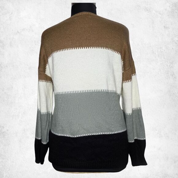Angashion Colorblock Sweater XL – Neutral Brown Gray Black Knit Pullover - Picture 7 of 7